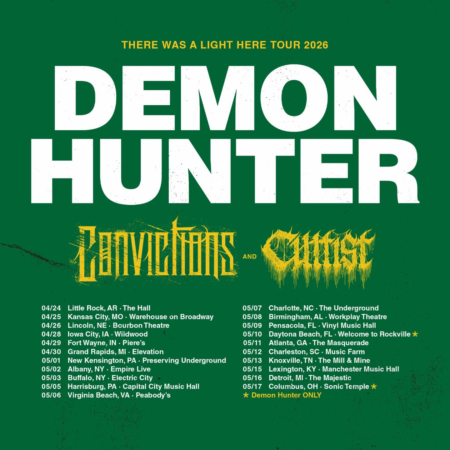 Demon Hunter There Was A Light Here Tour Poster 2026